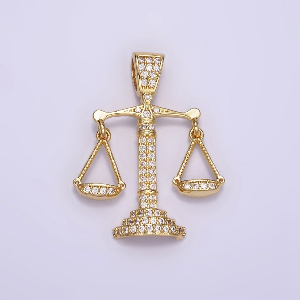 24K Gold plated Micro Paved CZ Balance Scale of Justice Pendant | AA071 - DLUXCA