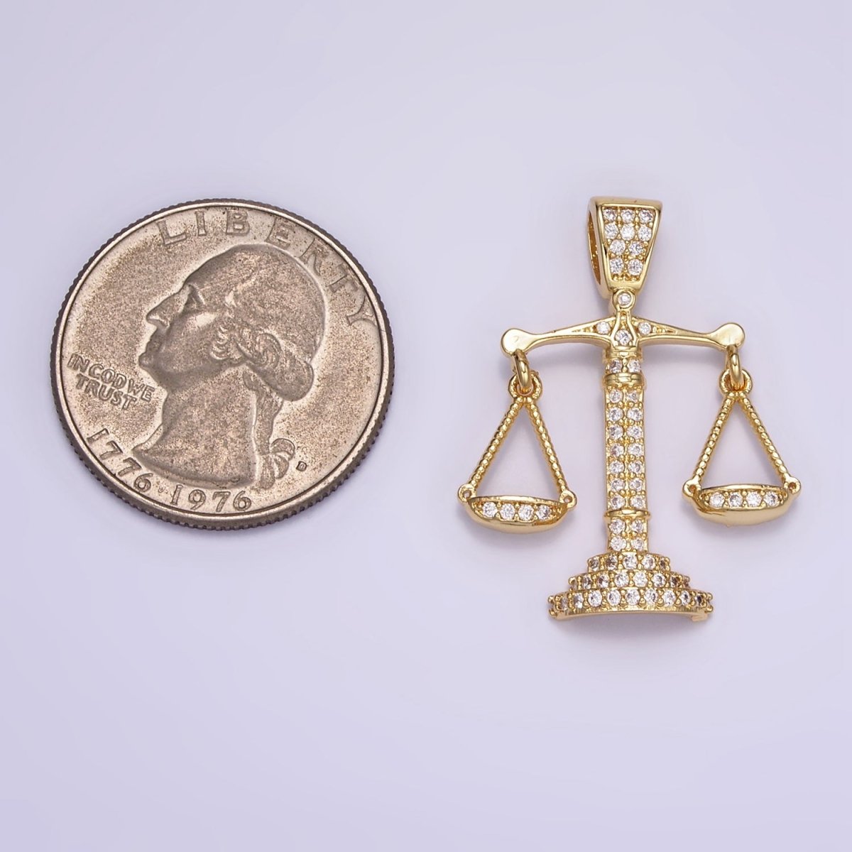 24K Gold plated Micro Paved CZ Balance Scale of Justice Pendant | AA071 - DLUXCA