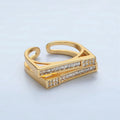 24k Gold plated Micro Paved CZ Bar Double Band Adjustable Ring | O - 1414 - DLUXCA
