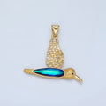 24K Gold plated Micro Paved CZ Blue Humming Bird Pendant | AA - 905 - DLUXCA