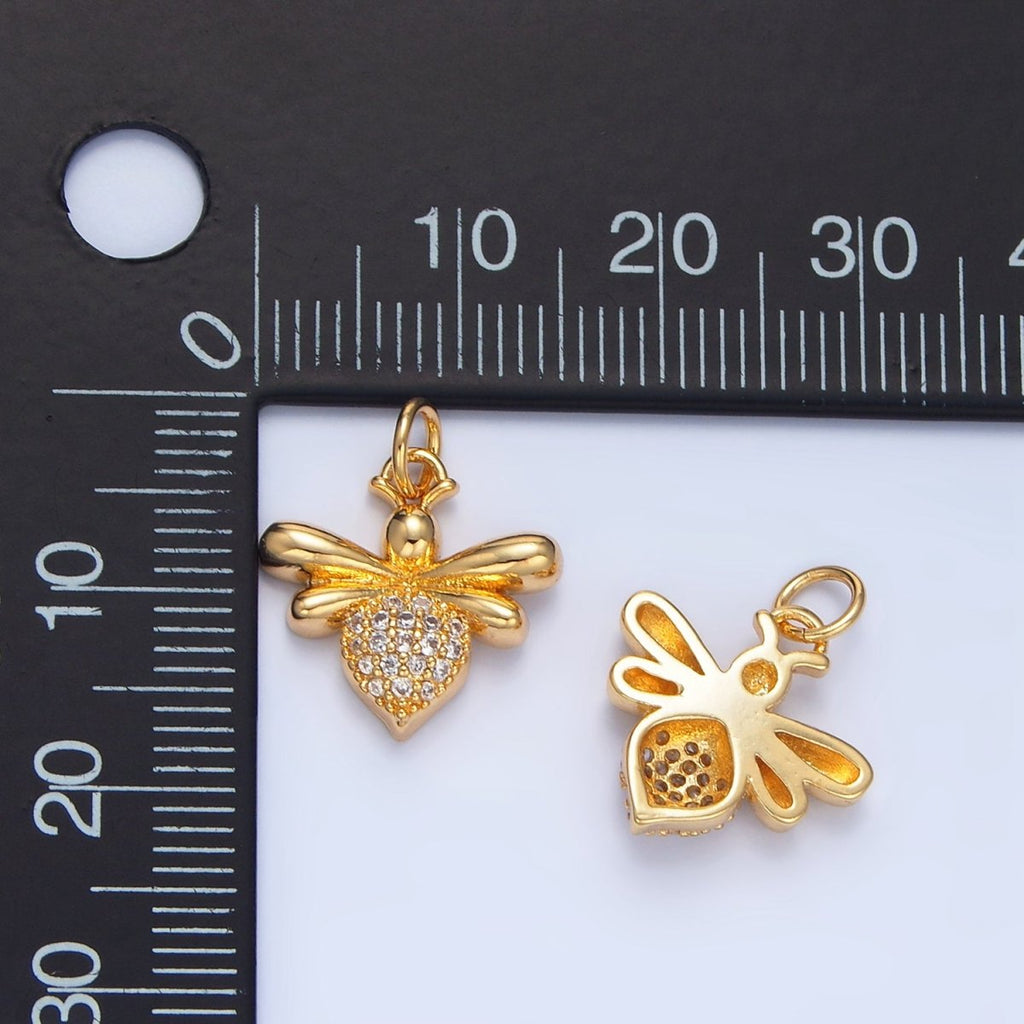 24K Gold plated Micro Paved CZ Bumble Queen Bee Insect Charm | X872 - DLUXCA