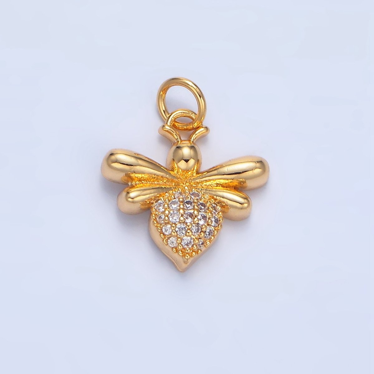 24K Gold plated Micro Paved CZ Bumble Queen Bee Insect Charm | X872 - DLUXCA