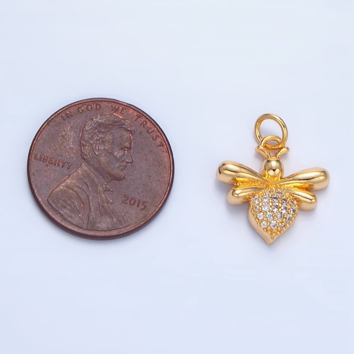 24K Gold plated Micro Paved CZ Bumble Queen Bee Insect Charm | X872 - DLUXCA