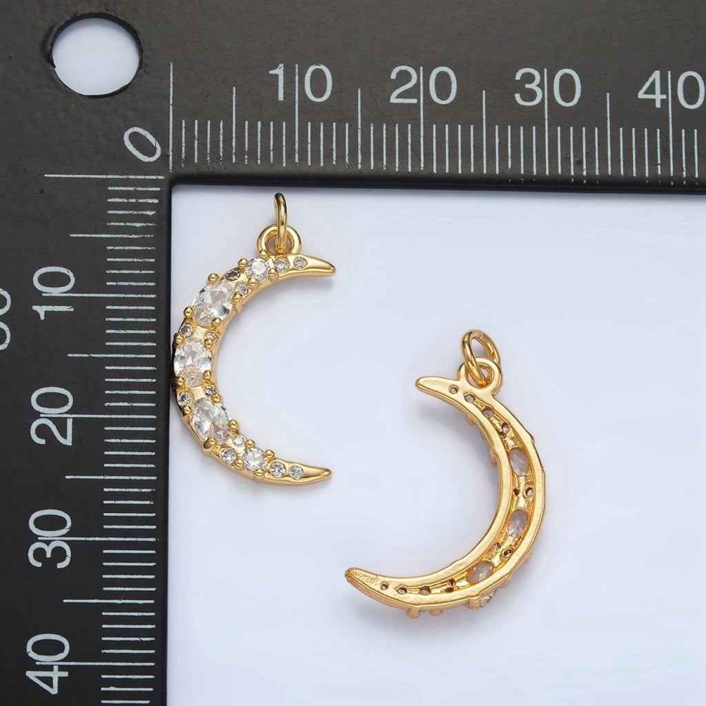 24K Gold plated Micro Paved CZ Celestial Crescent Moon Charm | D - 804 - DLUXCA