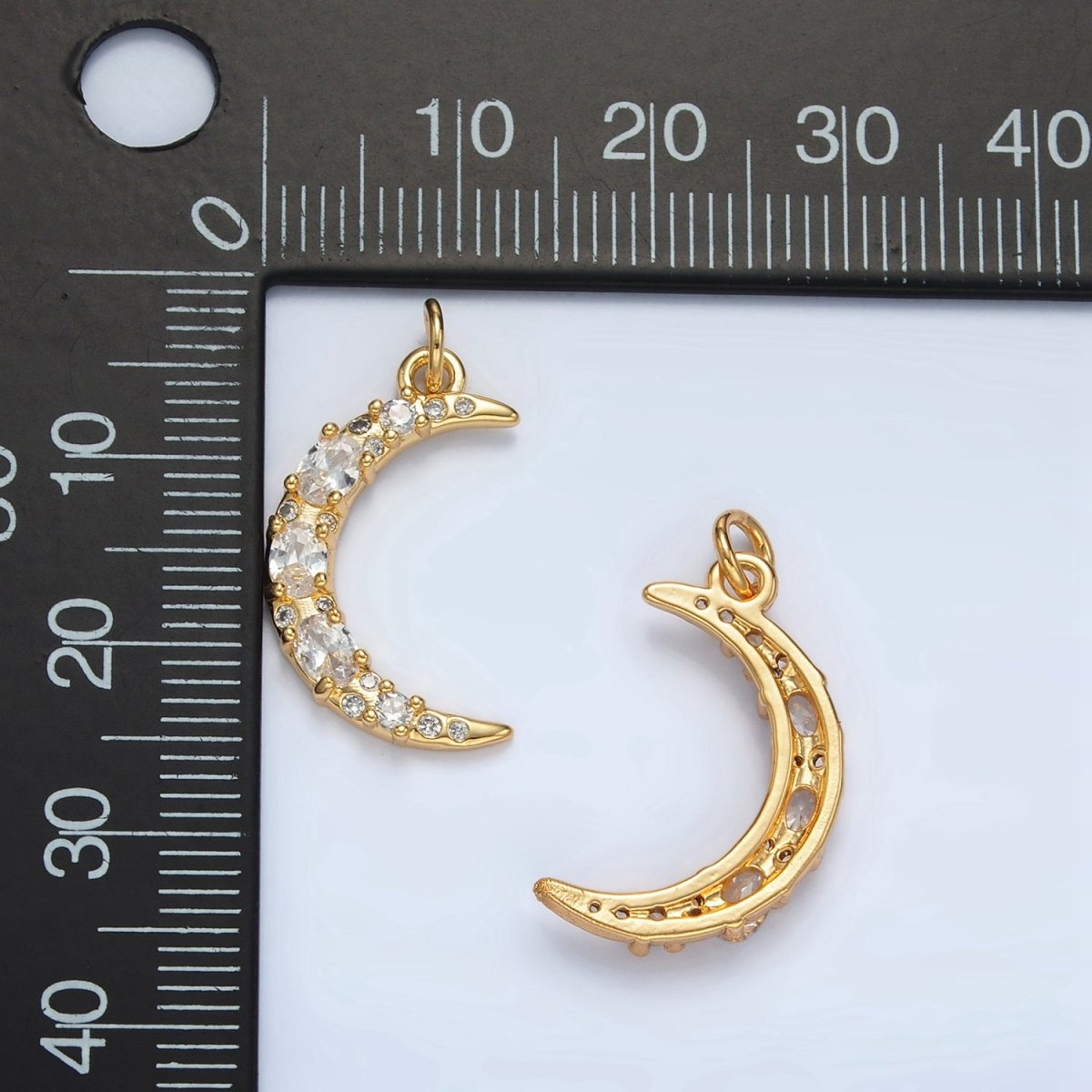 24K Gold plated Micro Paved CZ Celestial Crescent Moon Charm | D - 804 - DLUXCA
