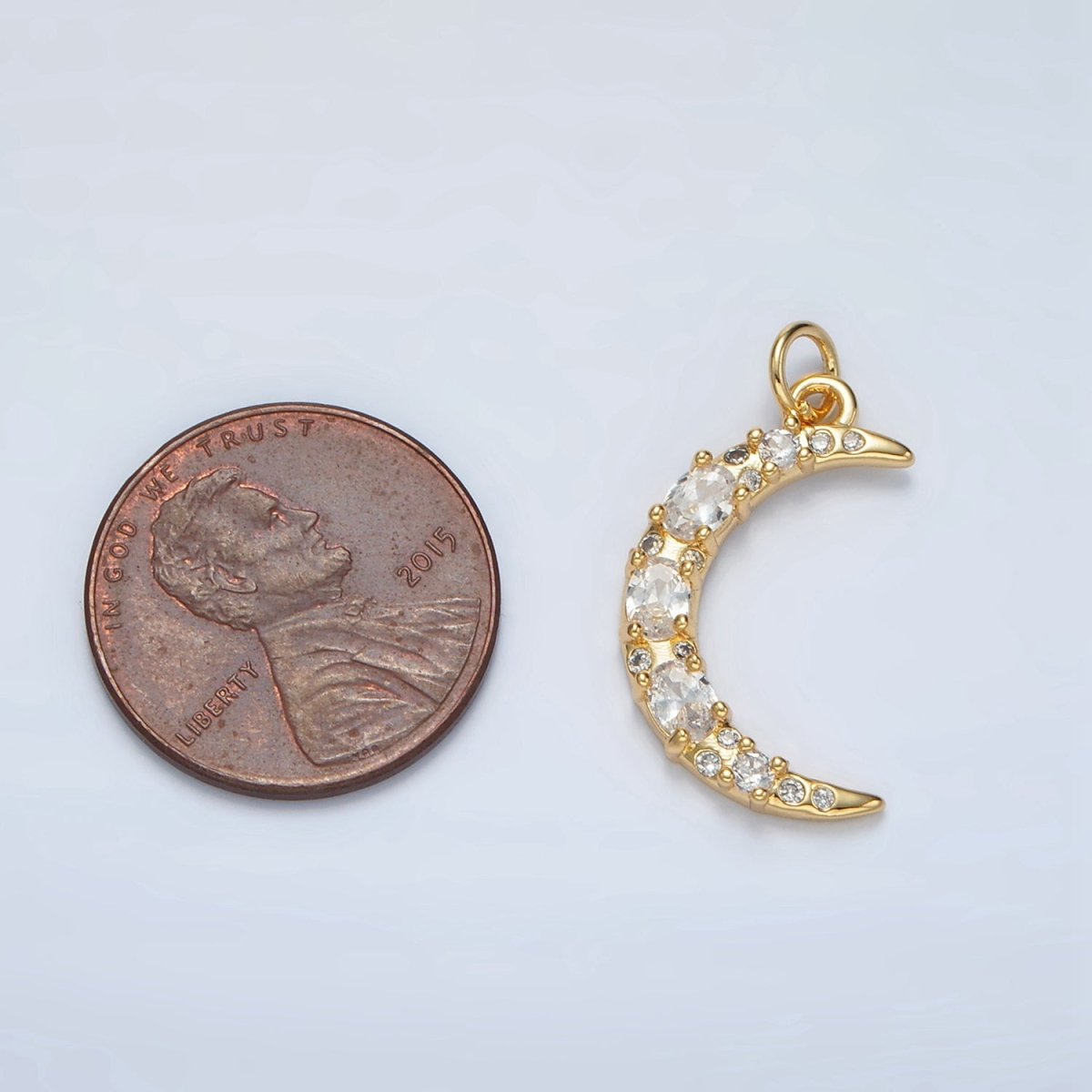 24K Gold plated Micro Paved CZ Celestial Crescent Moon Charm | D - 804 - DLUXCA