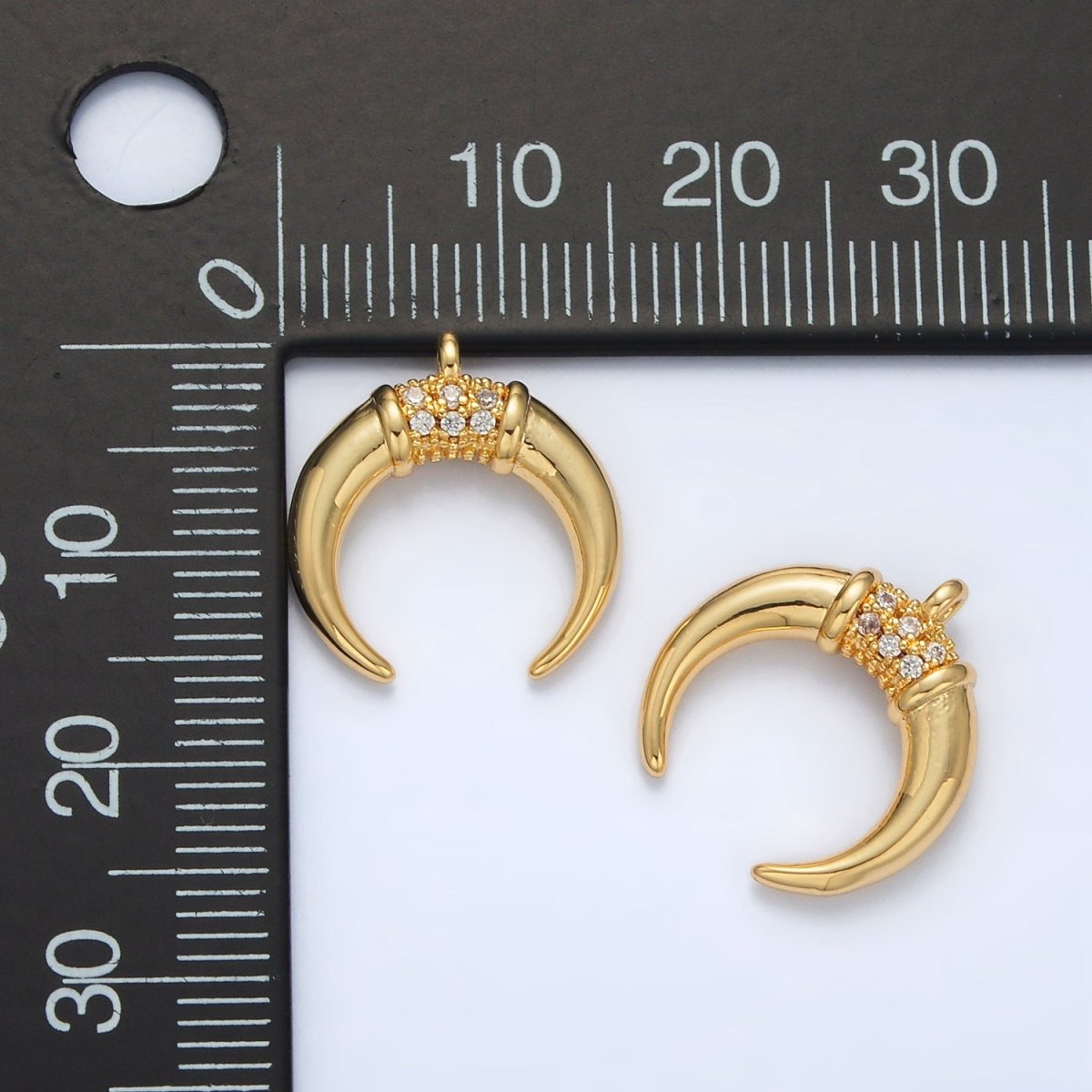 24K Gold plated Micro Paved CZ Celestial Crescent Moon Charm | N - 734 - DLUXCA