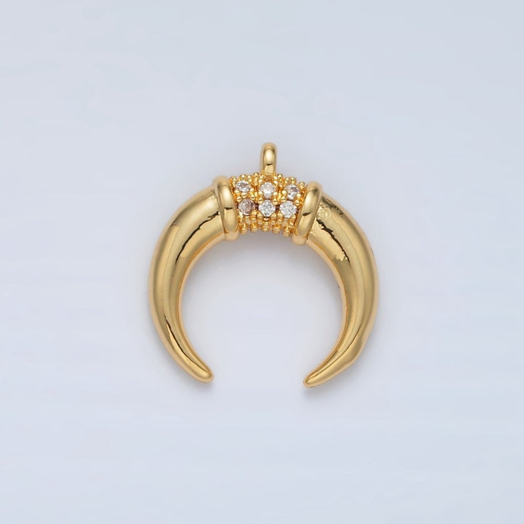 24K Gold plated Micro Paved CZ Celestial Crescent Moon Charm | N - 734 - DLUXCA