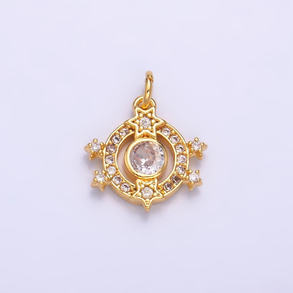 24K Gold plated Micro Paved CZ Celestial Star Charm in Gold & Silver | W868 