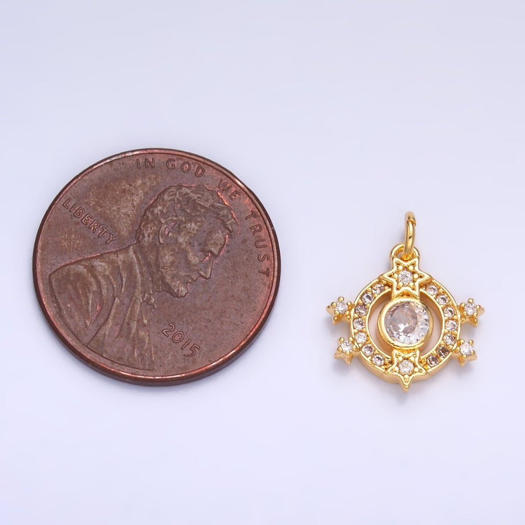 24K Gold plated Micro Paved CZ Celestial Star Charm in Gold & Silver | W868 
