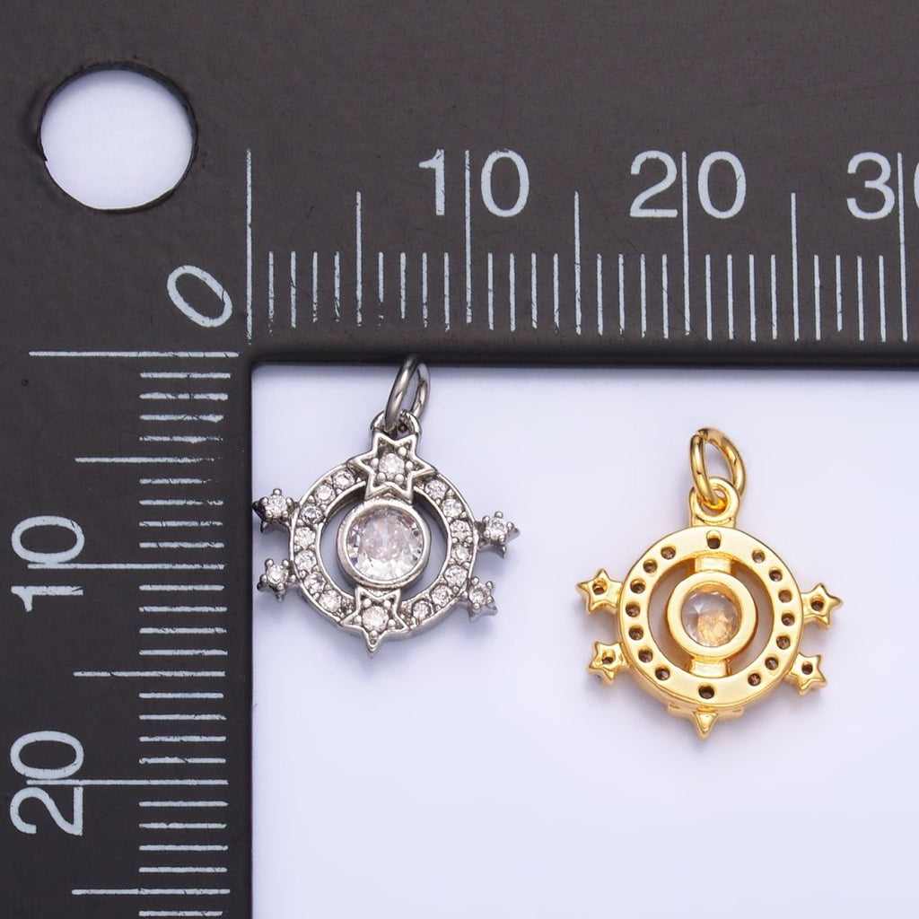 24K Gold plated Micro Paved CZ Celestial Star Charm in Gold & Silver | W868 