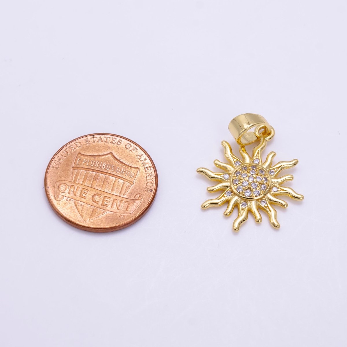 24K Gold plated Micro Paved CZ Celestial Sun Pendant in Gold & Rose Gold | H539 - DLUXCA