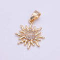 24K Gold plated Micro Paved CZ Celestial Sun Pendant in Gold & Rose Gold | H539 - DLUXCA