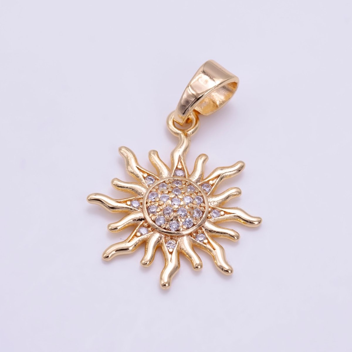 24K Gold plated Micro Paved CZ Celestial Sun Pendant in Gold & Rose Gold | H539 - DLUXCA