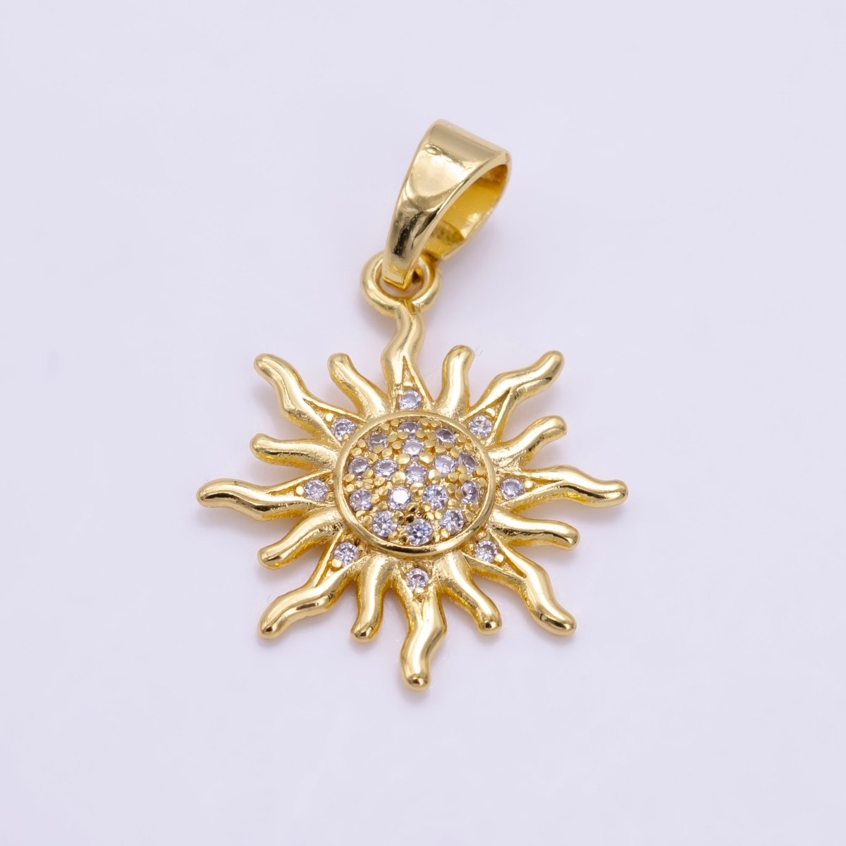 24K Gold plated Micro Paved CZ Celestial Sun Pendant in Gold & Rose Gold | H539 - DLUXCA