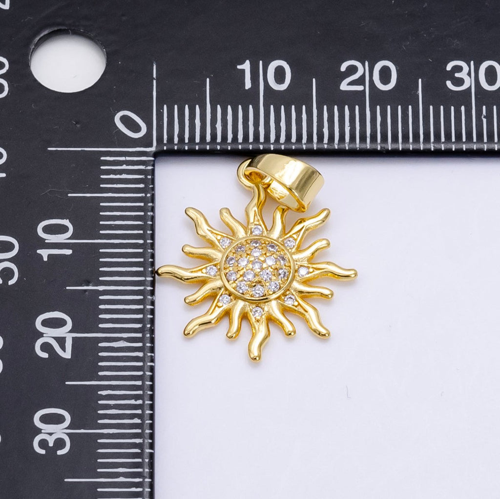 24K Gold plated Micro Paved CZ Celestial Sun Pendant in Gold & Rose Gold | H539 - DLUXCA