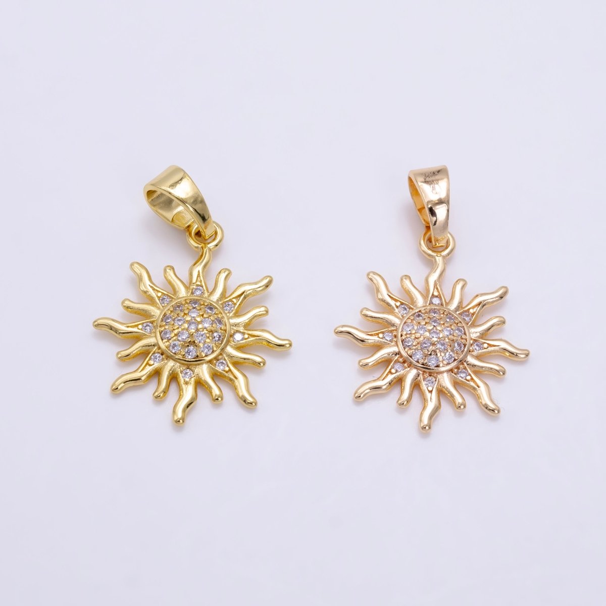 24K Gold plated Micro Paved CZ Celestial Sun Pendant in Gold & Rose Gold | H539 - DLUXCA