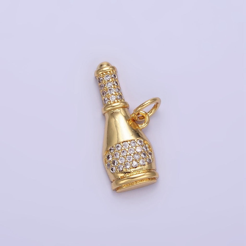 24K Gold plated Micro Paved CZ Champagne Alcohol Charm | E350 - DLUXCA