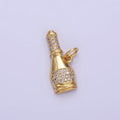 24K Gold plated Micro Paved CZ Champagne Alcohol Charm | E350 - DLUXCA