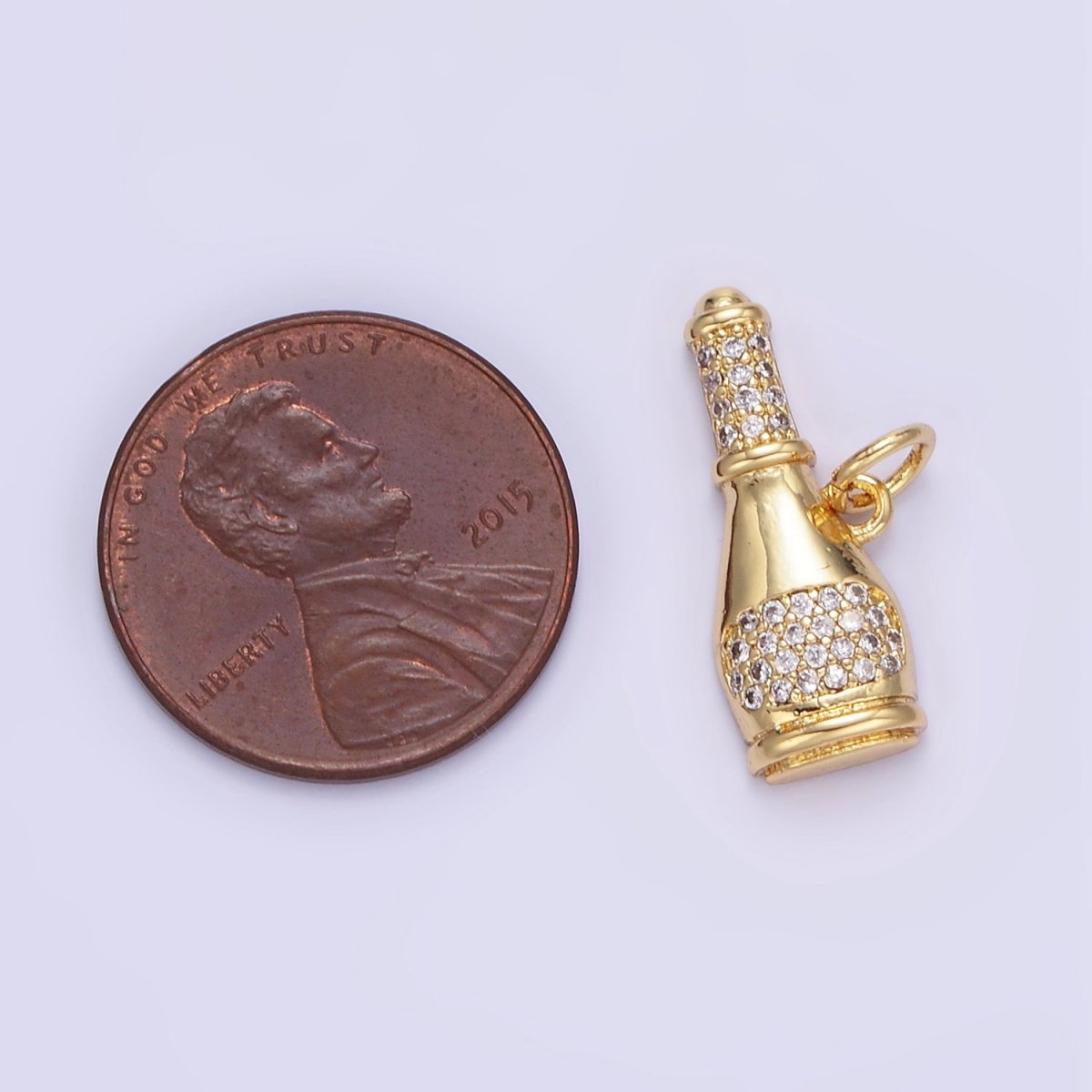 24K Gold plated Micro Paved CZ Champagne Alcohol Charm | E350 - DLUXCA