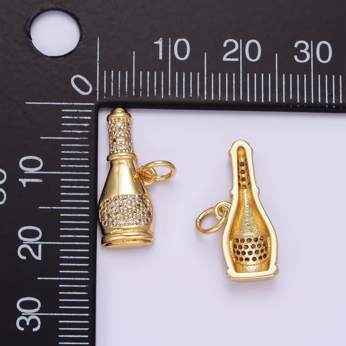 24K Gold plated Micro Paved CZ Champagne Alcohol Charm | E350 - DLUXCA