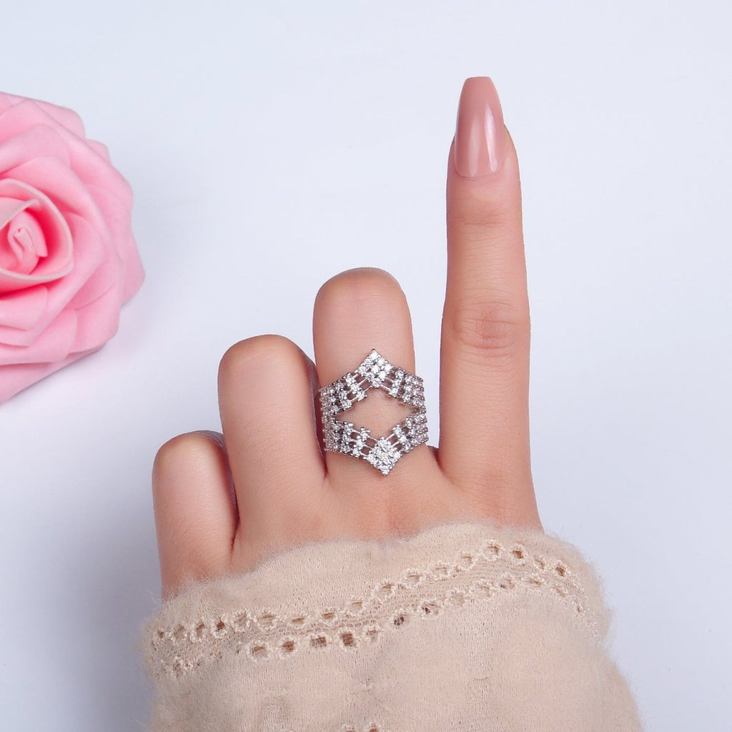 24K Gold plated Micro Paved CZ Chevron Ring in Gold & Silver | O542 O544 