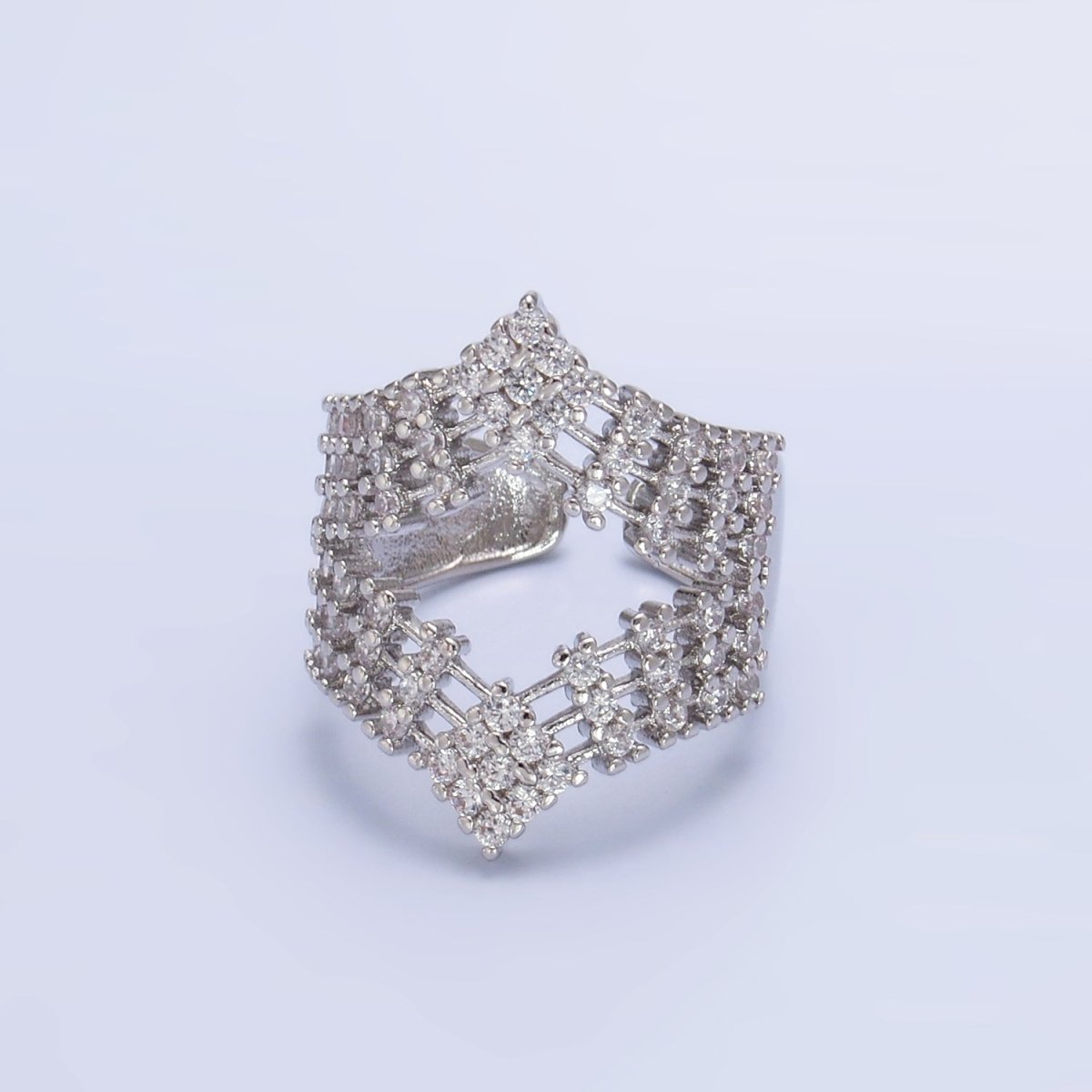 24K Gold plated Micro Paved CZ Chevron Ring in Gold & Silver | O542 O544 