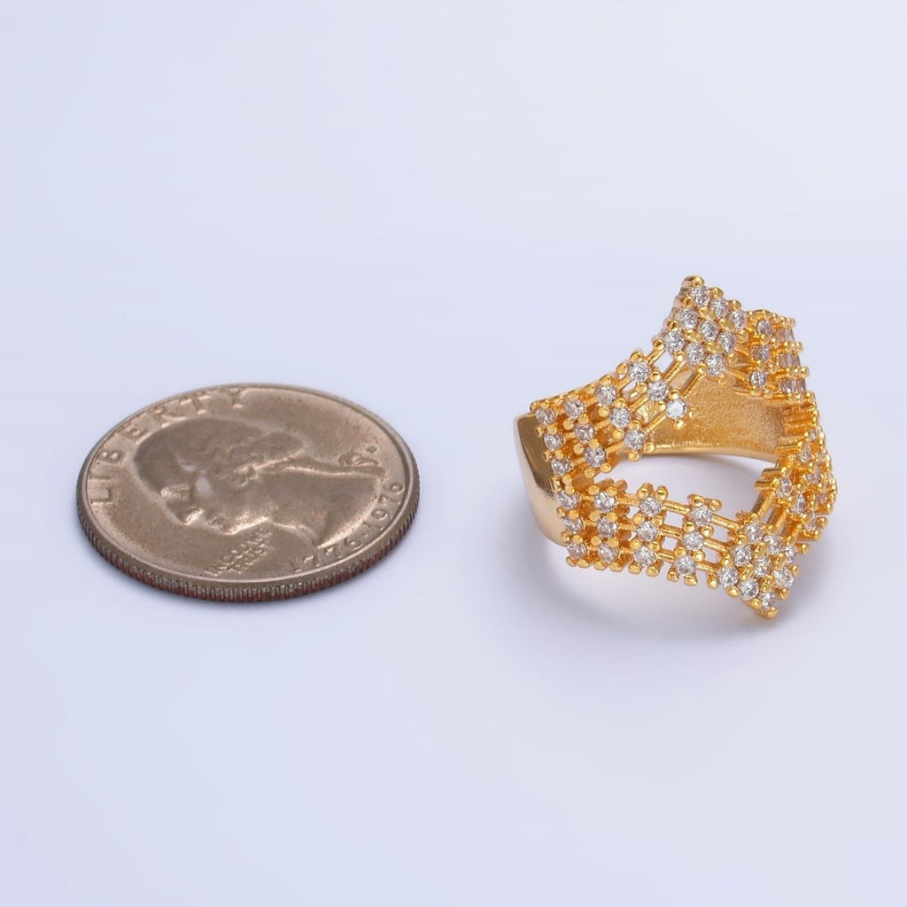 24K Gold plated Micro Paved CZ Chevron Ring in Gold & Silver | O542 O544 
