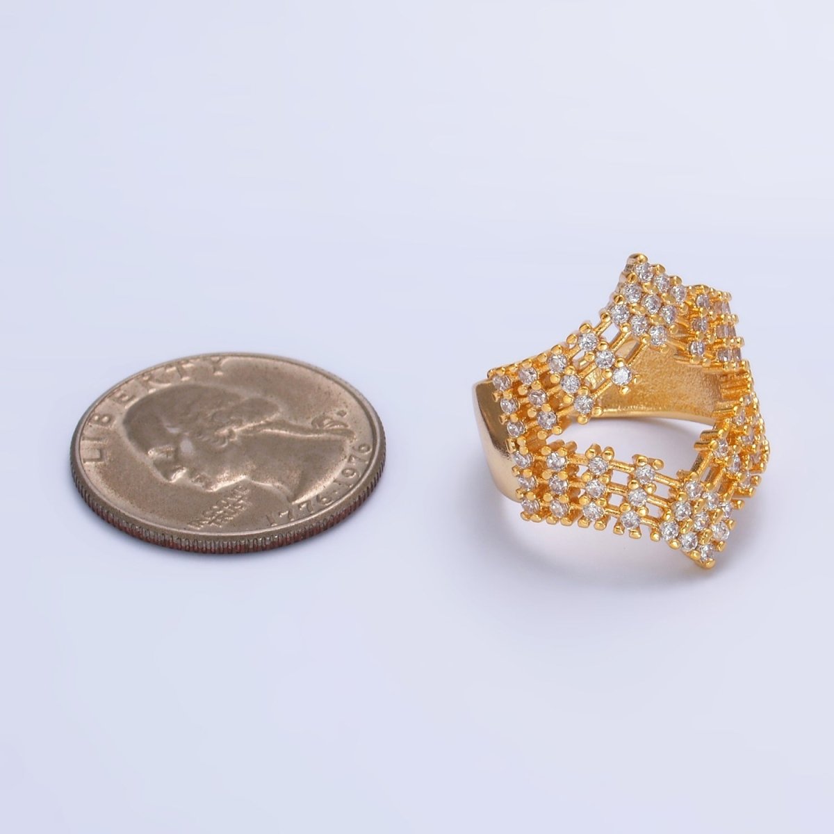 24K Gold plated Micro Paved CZ Chevron Ring in Gold & Silver | O542 O544 