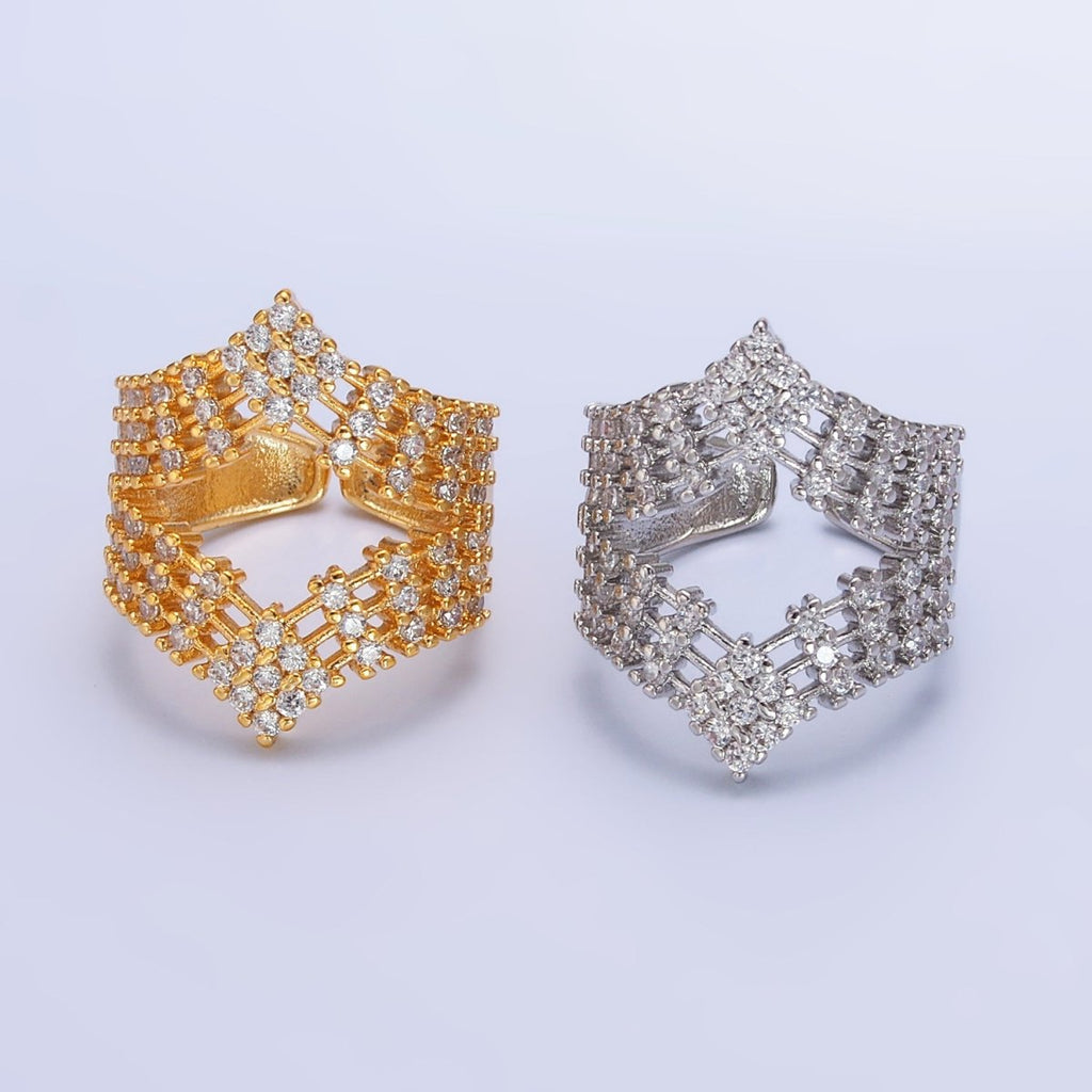 24K Gold plated Micro Paved CZ Chevron Ring in Gold & Silver | O542 O544 