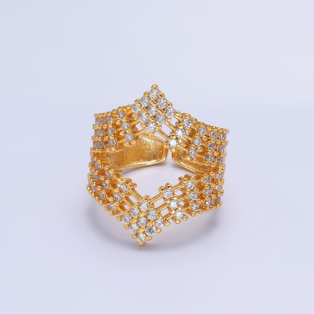 24K Gold plated Micro Paved CZ Chevron Ring in Gold & Silver | O542 O544 