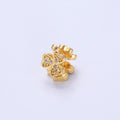 24K Gold plated Micro Paved CZ Clover Flower Bead in Gold & Silver | B647 