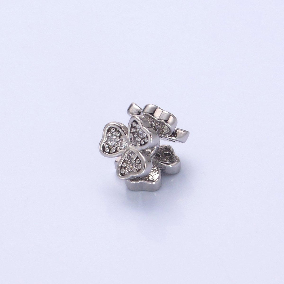 24K Gold plated Micro Paved CZ Clover Flower Bead in Gold & Silver | B647 