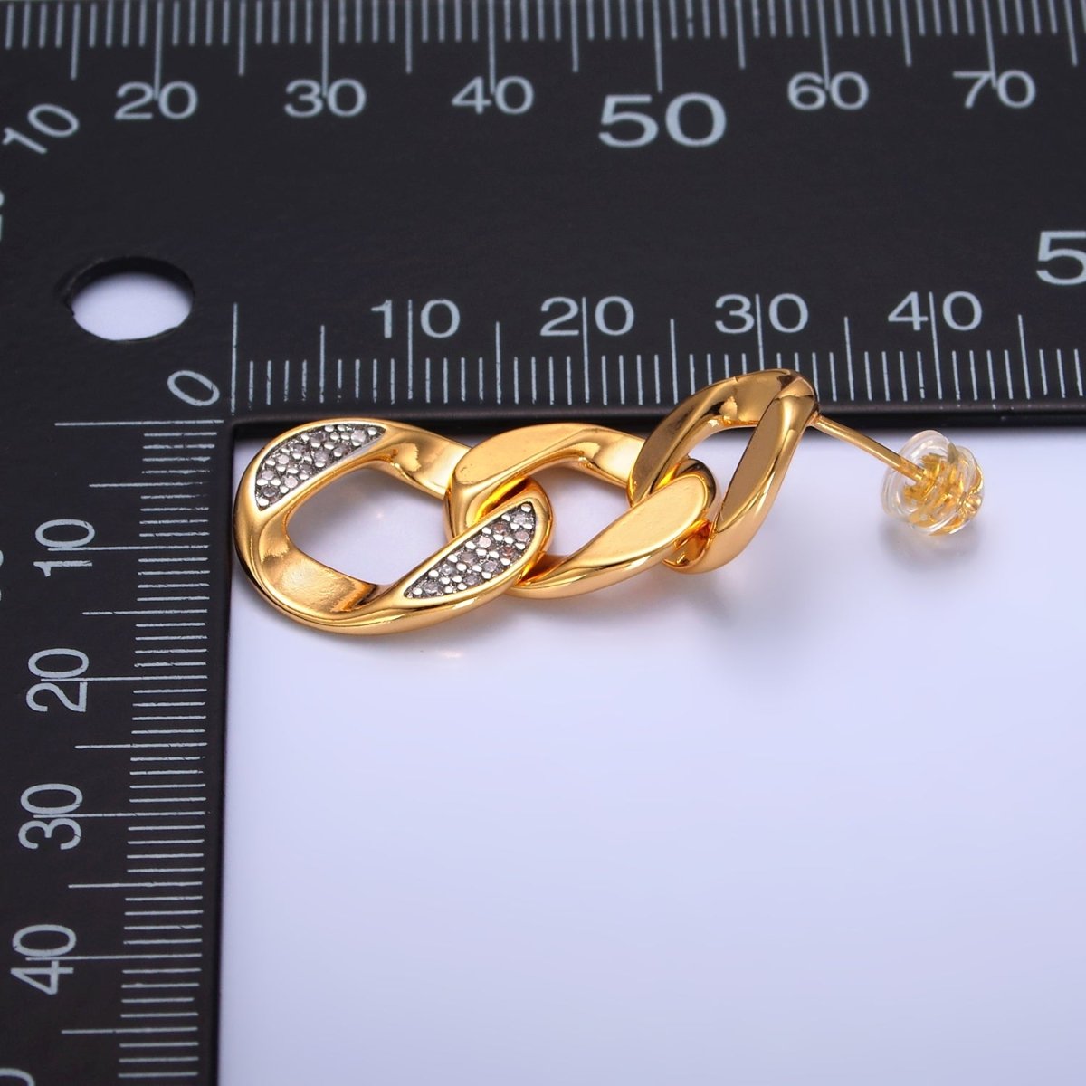 24K Gold plated Micro Paved CZ Concave Curb Mixed Metal Stud Earrings | V329 - DLUXCA