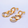 24K Gold plated Micro Paved CZ Concave Curb Mixed Metal Stud Earrings | V329 - DLUXCA
