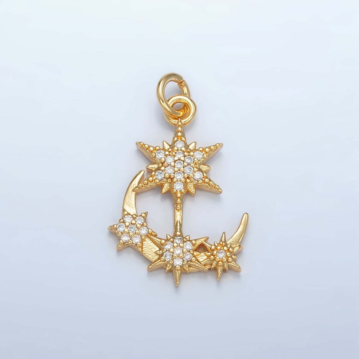 24K Gold plated Micro Paved CZ Crescent Moon Star Celestial Charm | E305 - DLUXCA