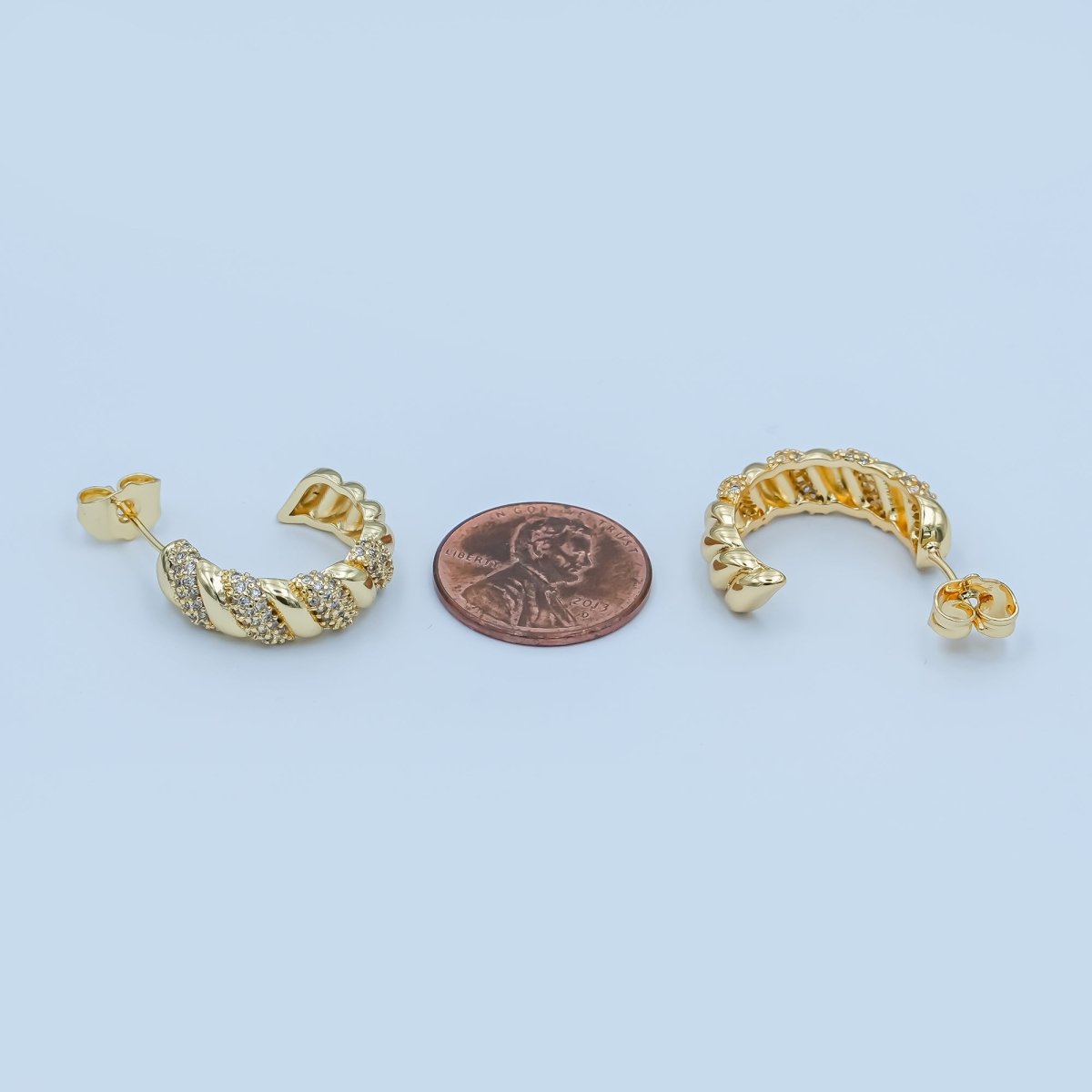 24K Gold plated Micro Paved CZ Croissant C - Shaped Hoop Earrings | AE862 