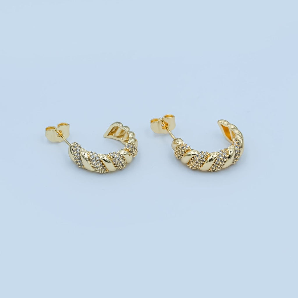 24K Gold plated Micro Paved CZ Croissant C - Shaped Hoop Earrings | AE862 