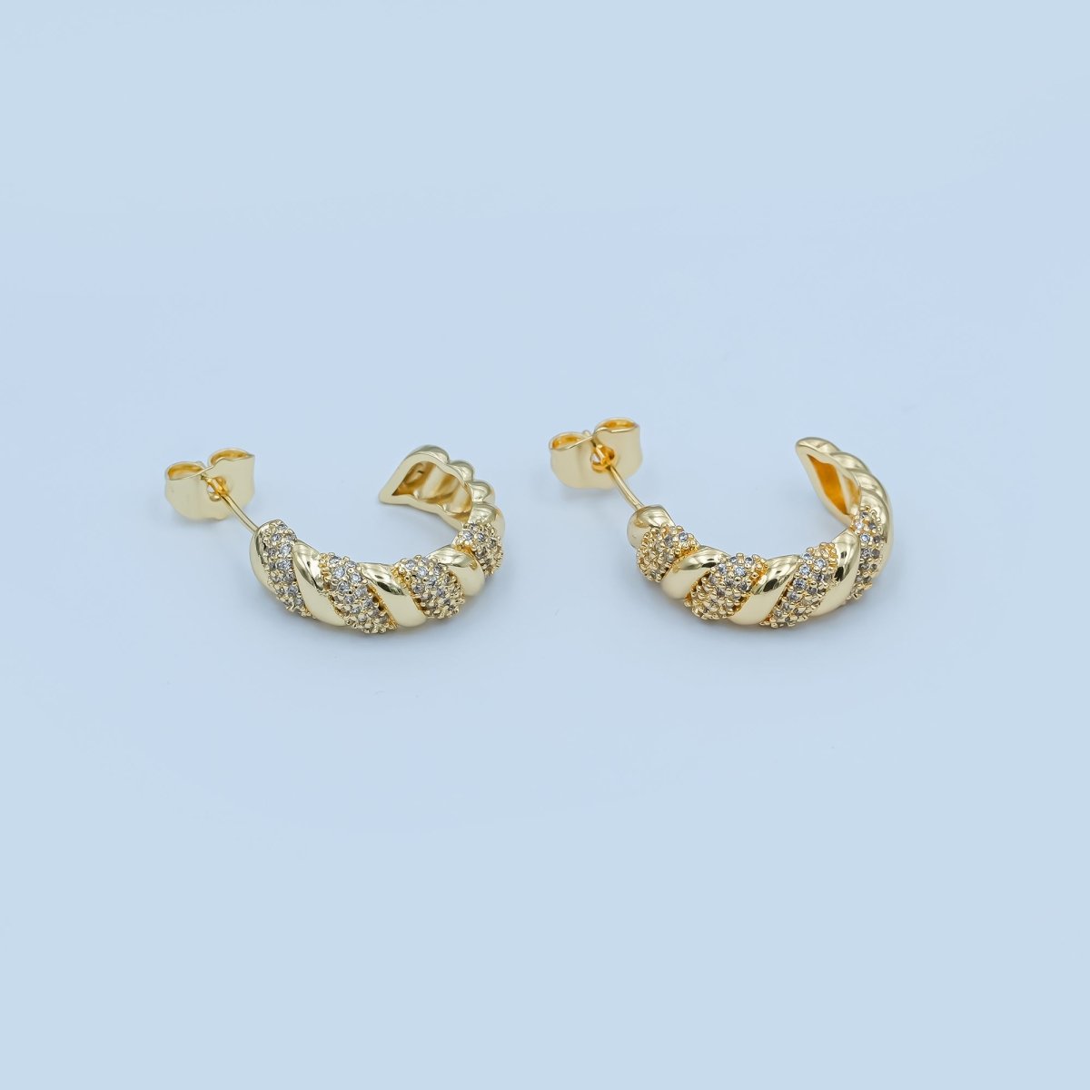 24K Gold plated Micro Paved CZ Croissant C - Shaped Hoop Earrings | AE862 