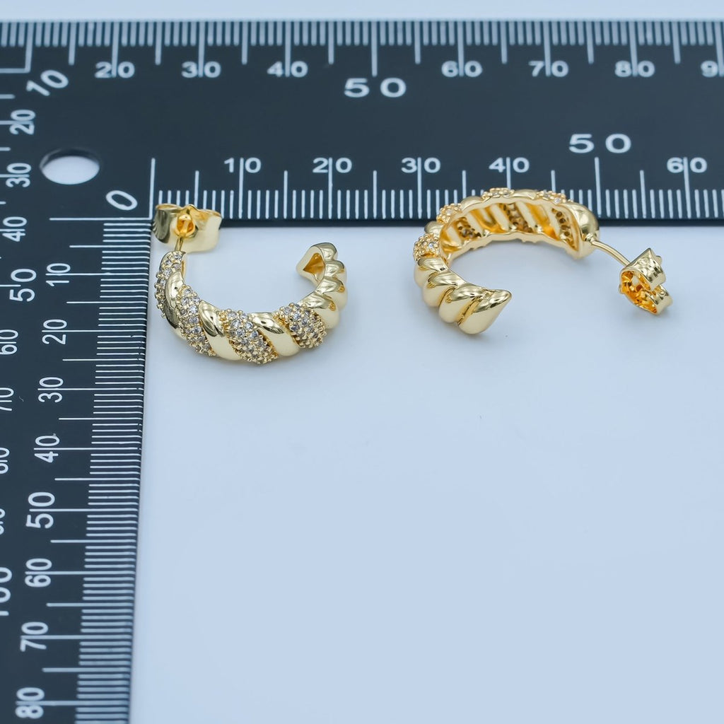 24K Gold plated Micro Paved CZ Croissant C - Shaped Hoop Earrings | AE862 
