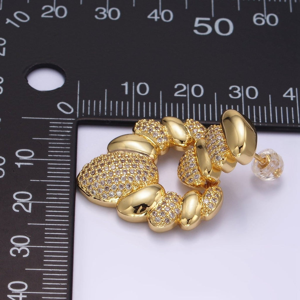 24K Gold plated Micro Paved CZ Croissant Geometric Drop Stud Earrings | Q140 - DLUXCA