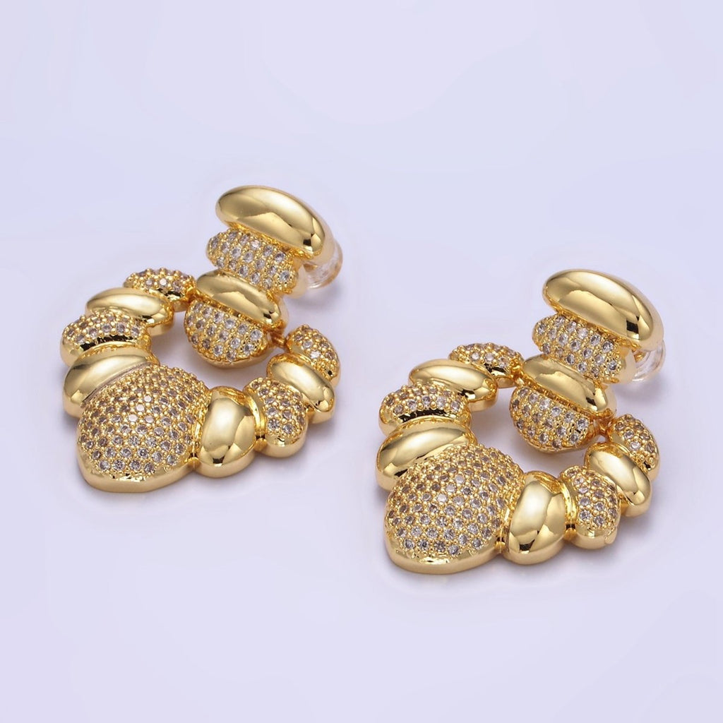 24K Gold plated Micro Paved CZ Croissant Geometric Drop Stud Earrings | Q140 - DLUXCA