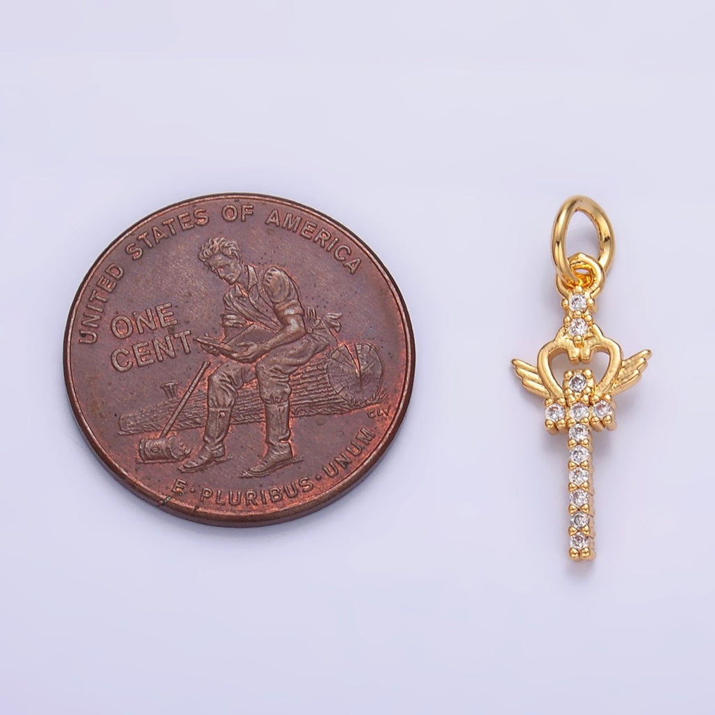 24K Gold plated Micro Paved CZ Crown Sword Charm in Gold & Silver | W810 - DLUXCA