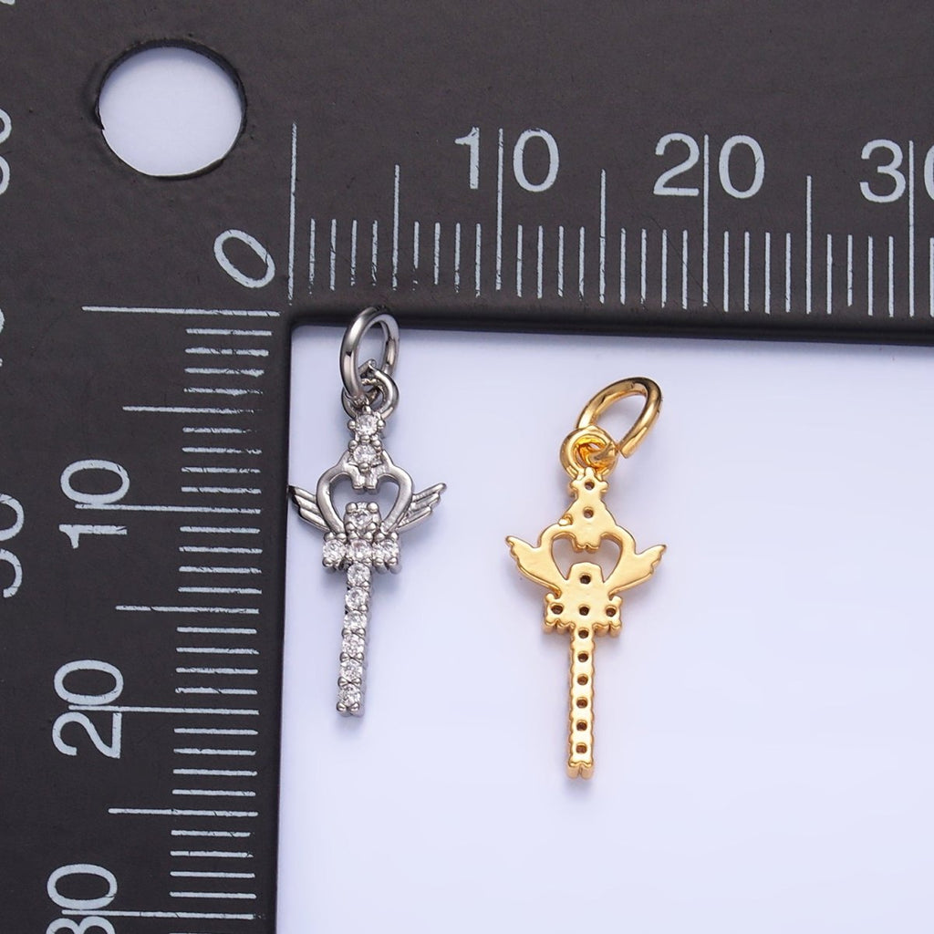 24K Gold plated Micro Paved CZ Crown Sword Charm in Gold & Silver | W810 - DLUXCA