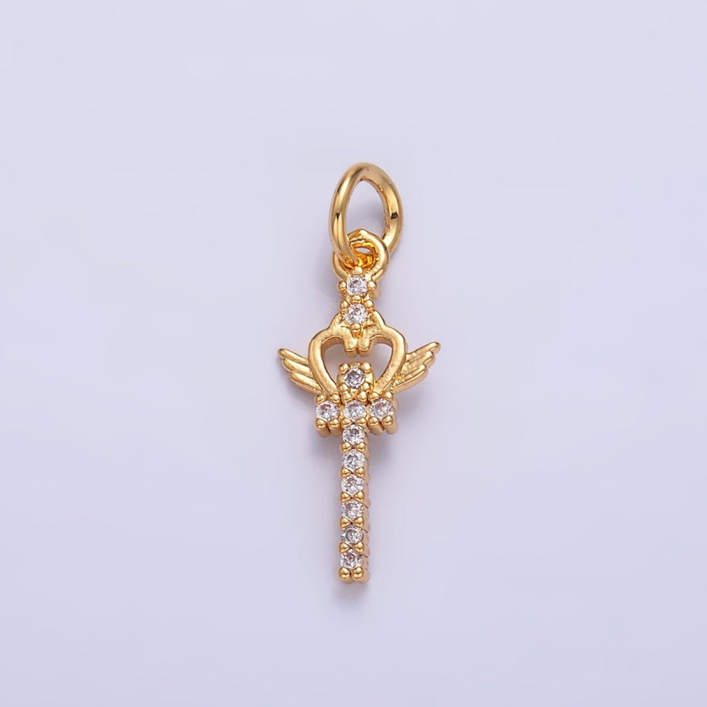 24K Gold plated Micro Paved CZ Crown Sword Charm in Gold & Silver | W810 - DLUXCA