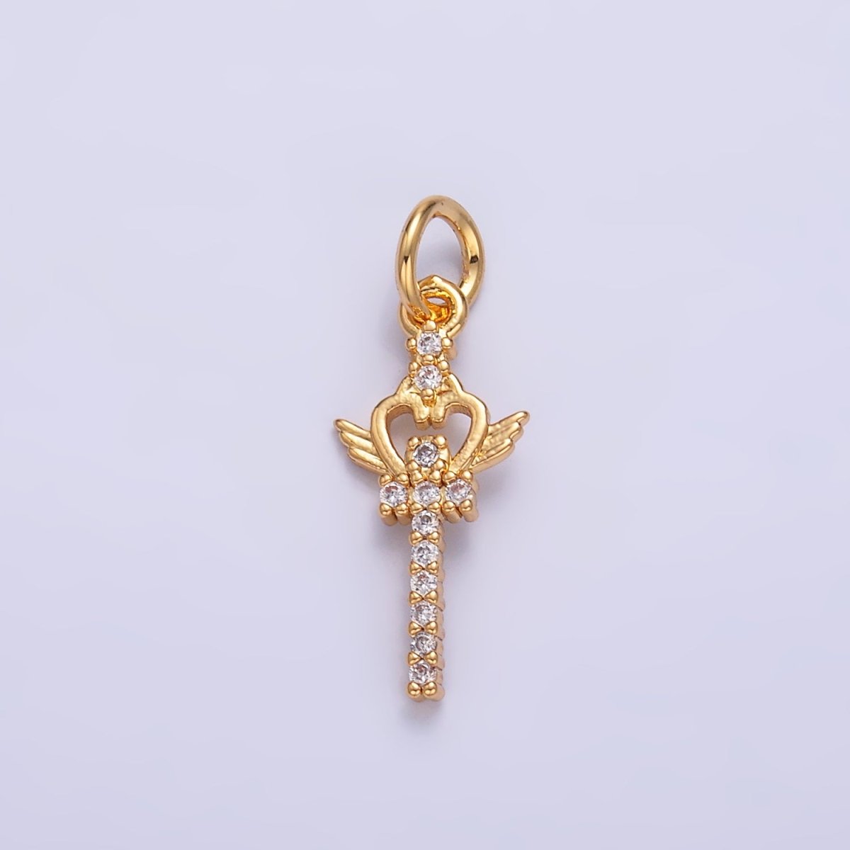 24K Gold plated Micro Paved CZ Crown Sword Charm in Gold & Silver | W810 - DLUXCA