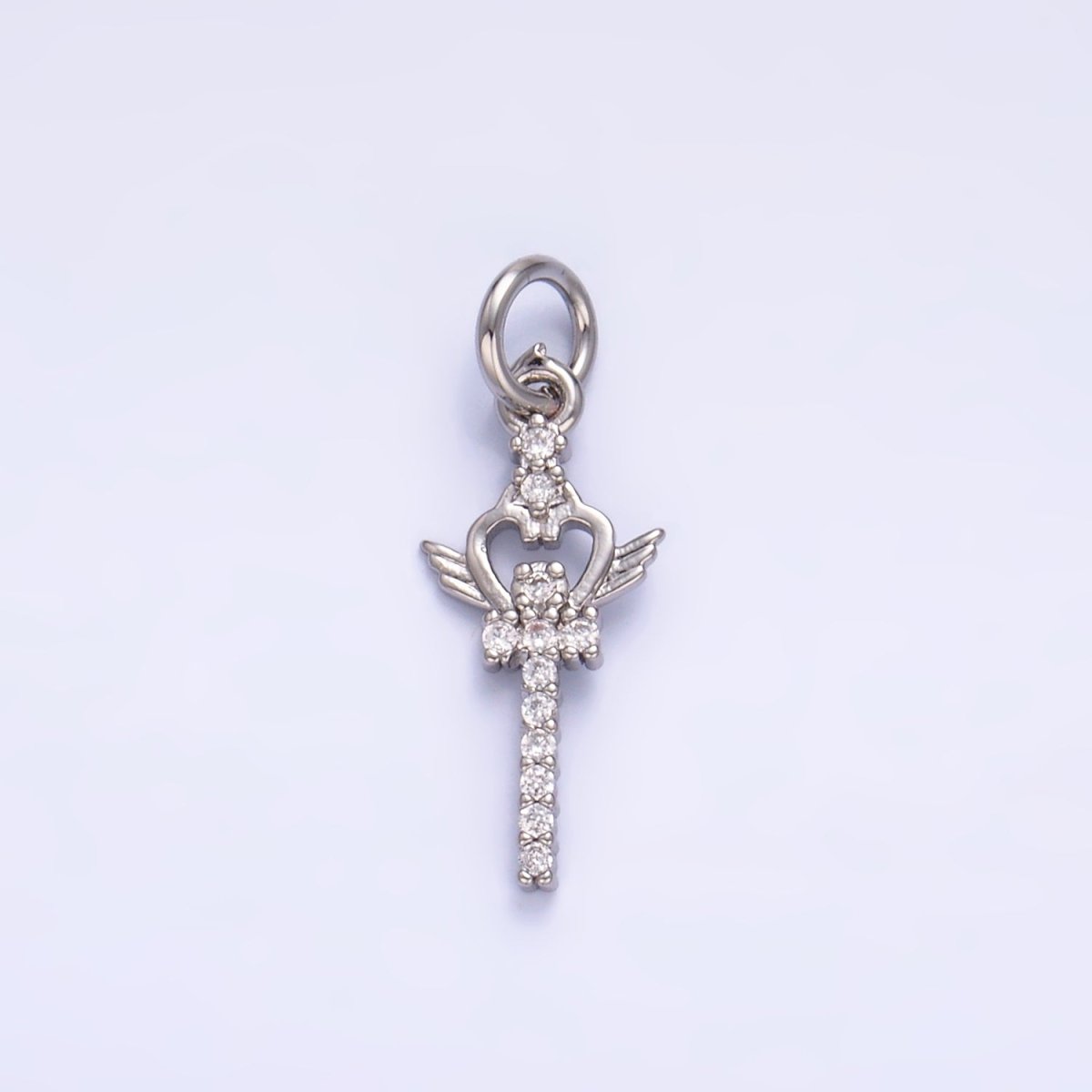 24K Gold plated Micro Paved CZ Crown Sword Charm in Gold & Silver | W810 - DLUXCA