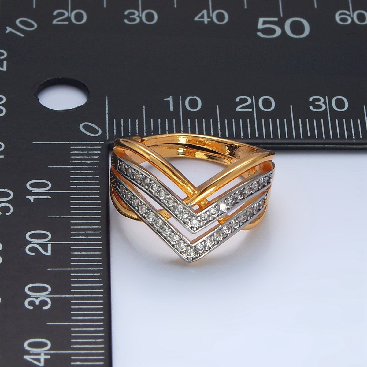 24K Gold plated Micro Paved CZ Curved Chevron Band Ring | O1429 - DLUXCA