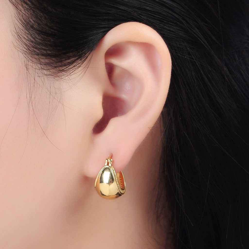 24K Gold plated Micro Paved CZ Dome Latch Hoop Earrings | AD635 - DLUXCA