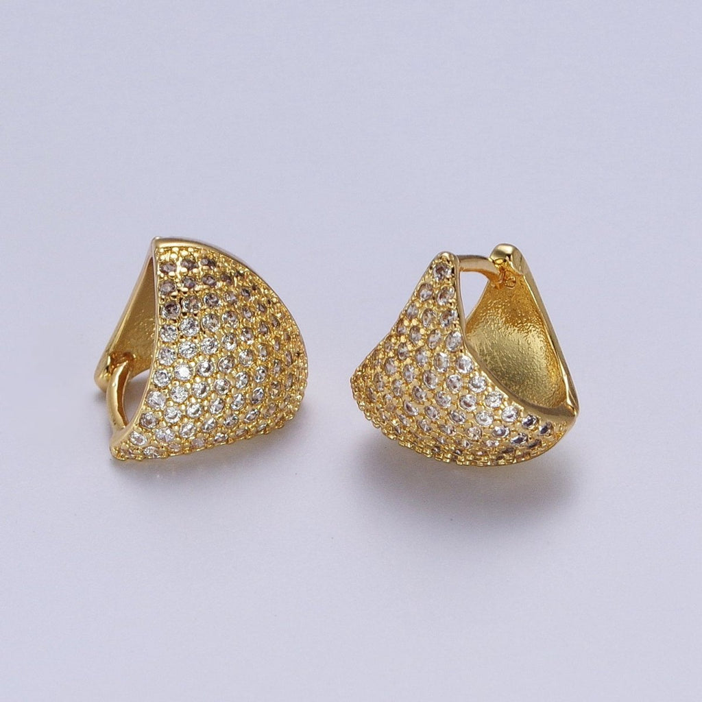 24K Gold plated Micro Paved CZ Dome Triangle Huggie Earrings in Gold & Silver | Y-279 Y-280 - DLUXCA